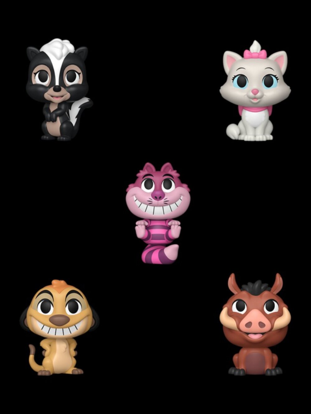 Funko Minis Disney - FULL SET of 5 - Cheshire Cat Marie Flower Timon Pumbaa NEW - Picture 5 of 5